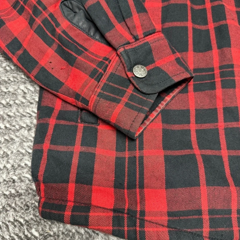 The North‎ Face Mens M Red Black Plaid Flannel Shirt Jacket Sherpa Lined Snap